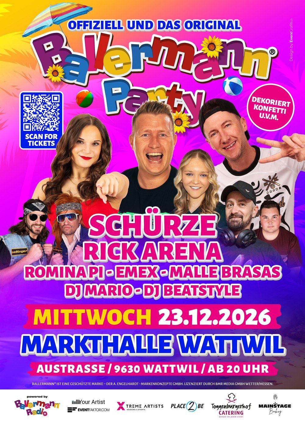 Ballermann® Party Flyer – Mittwoch, 23. Dezember 2026, Markthalle Wattwil
